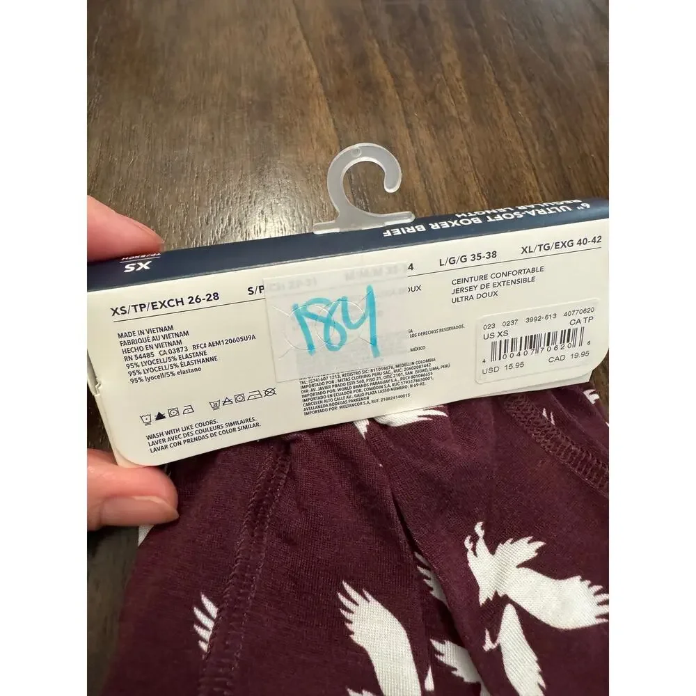 American Eagle Outfitters burgundy boxer brief with white bird graphics size XS